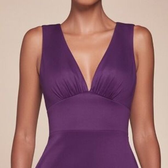 NEW FORMAL MAXI SLEEVELESS SHEATH SOLID V-NECK DRESS W/ HIGH LEG SLIT CD CH395 - Picture 4 of 6